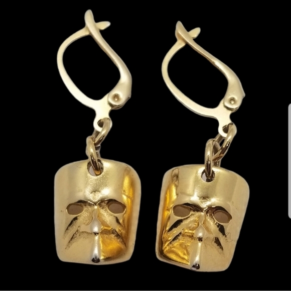 VINTAGE GOLDTONED ITALIAN VENETIAN MASK EARRINGS - Picture 2 of 4